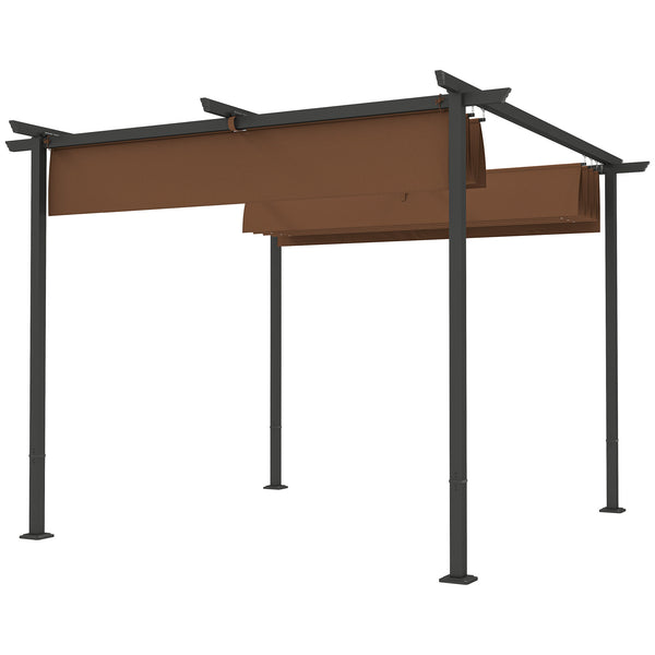 Pergola jardin exterieur 3 x 3 m pergola coulissante rétractable, tonnelle de jardin en toile polyester haute densité 180g/m², abri soleil UPF30+, pour terrasse, patio, arrière-cours, marron