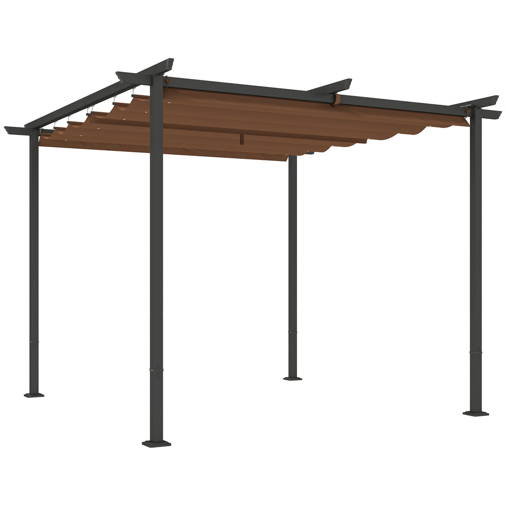 Pergola jardin exterieur 3 x 3 m pergola coulissante rétractable, tonnelle de jardin en toile polyester haute densité 180g/m², abri soleil UPF30+, pour terrasse, patio, arrière-cours, marron