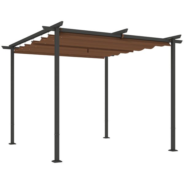 Pergola jardin exterieur 3 x 3 m pergola coulissante rétractable, tonnelle de jardin en toile polyester haute densité 180g/m², abri soleil UPF30+, pour terrasse, patio, arrière-cours, marron