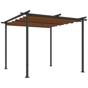 Pergola jardin exterieur 3 x 3 m pergola coulissante rétractable, tonnelle de jardin en toile polyester haute densité 180g/m², abri soleil UPF30+, pour terrasse, patio, arrière-cours, marron