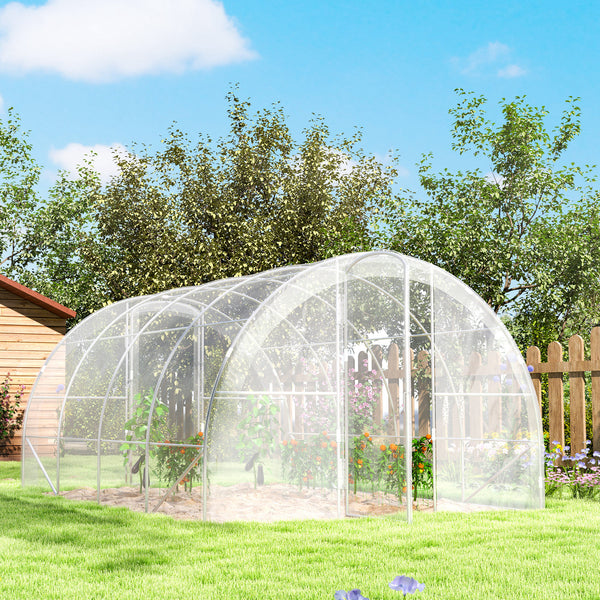 Serre de jardin tunnel 4 x 3 x 2 m 12 m² avec 2 portes à charnières bâche en PE 150 g/m² pour Légumes Plantes Fleurs