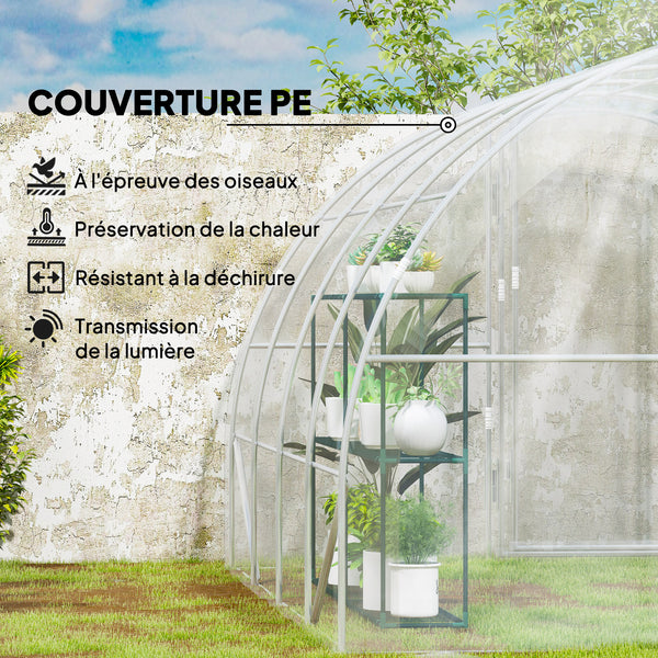 Serre de jardin tunnel 4 x 3 x 2 m 12 m² avec 2 portes à charnières bâche en PE 150 g/m² pour Légumes Plantes Fleurs