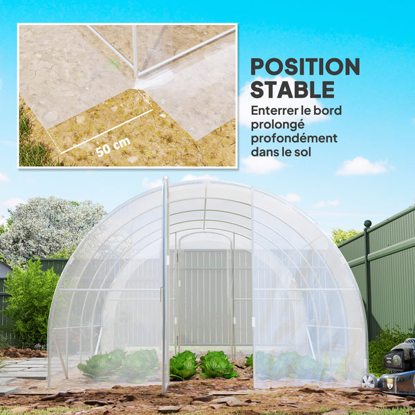 Serre de jardin tunnel 4 x 3 x 2 m 12 m² avec 2 portes à charnières bâche en PE 150 g/m² pour Légumes Plantes Fleurs