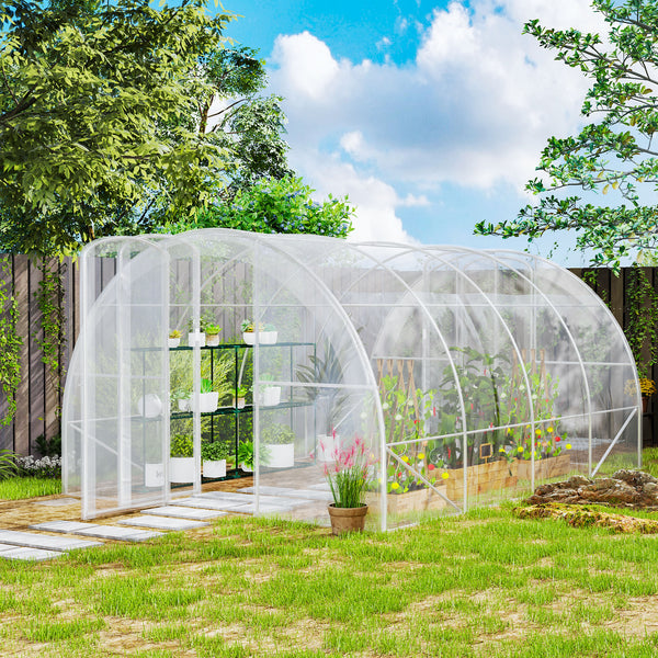 Serre de jardin tunnel 4 x 3 x 2 m 12 m² avec 2 portes à charnières bâche en PE 150 g/m² pour Légumes Plantes Fleurs