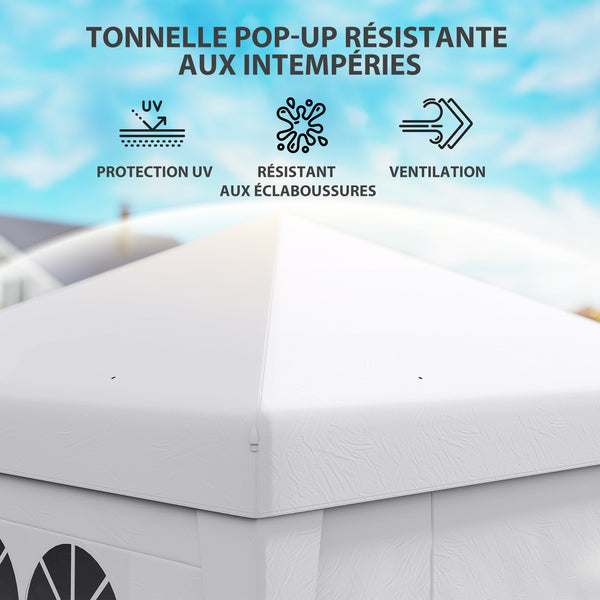 Tonnelle de jardin pop-up pliante tonnelle barnum tente de réception 3 x 3 m anti-UV 30 + avec fenêtres parois latérales sac de transport blanc