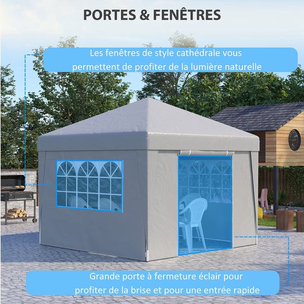 Tonnelle de jardin pop-up pliante tonnelle barnum tente de réception 3 x 3 m anti-UV 30 + avec fenêtres parois latérales sac de transport blanc