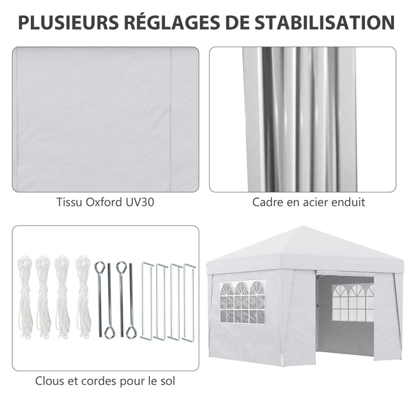 Tonnelle de jardin pop-up pliante tonnelle barnum tente de réception 3 x 3 m anti-UV 30 + avec fenêtres parois latérales sac de transport blanc