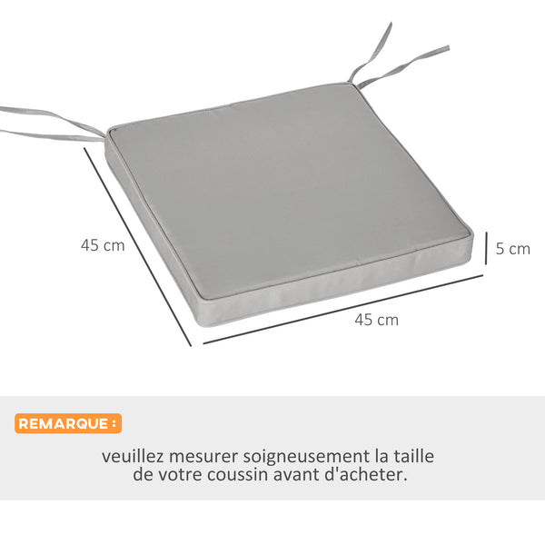 Lot de 2 Coussins de Chaise Fauteuil de Jardin Coussins d'assise déhoussables Rembourrage 5 cm Tissu Polyester dim. 45L x 45l cm Gris clair