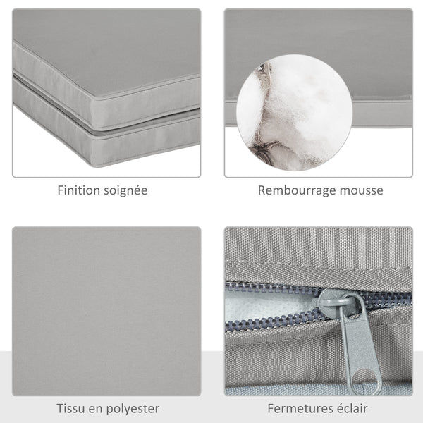 Lot de 2 Coussins de Chaise Fauteuil de Jardin Coussins d'assise déhoussables Rembourrage 5 cm Tissu Polyester dim. 45L x 45l cm Gris clair