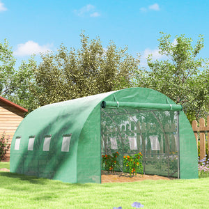 Serre de jardin 12 m², serre tunnel de jardin 3 x 4 x 2 m avec porte enroulable et 8 fenêtres en maille, serre en acier galvanisé et PE haute densité 170 g/m², résistante aux UV, vert