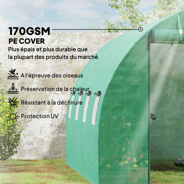 Serre de jardin 12 m², serre tunnel de jardin 3 x 4 x 2 m avec porte enroulable et 8 fenêtres en maille, serre en acier galvanisé et PE haute densité 170 g/m², résistante aux UV, vert