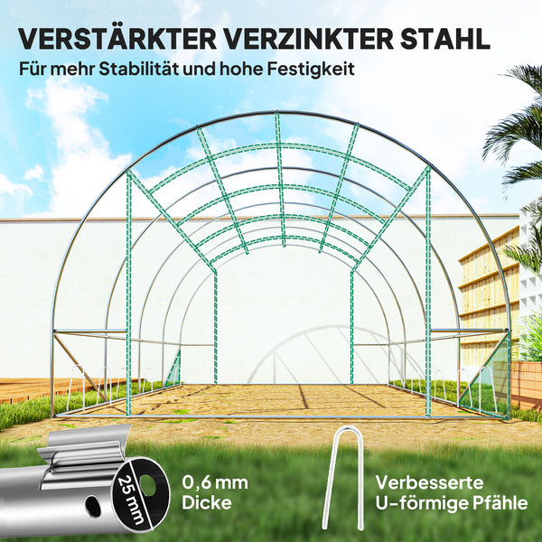 Serre de jardin 12 m², serre tunnel de jardin 3 x 4 x 2 m avec porte enroulable et 8 fenêtres en maille, serre en acier galvanisé et PE haute densité 170 g/m², résistante aux UV, vert