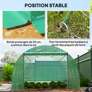 Serre de jardin 12 m², serre tunnel de jardin 3 x 4 x 2 m avec porte enroulable et 8 fenêtres en maille, serre en acier galvanisé et PE haute densité 170 g/m², résistante aux UV, vert