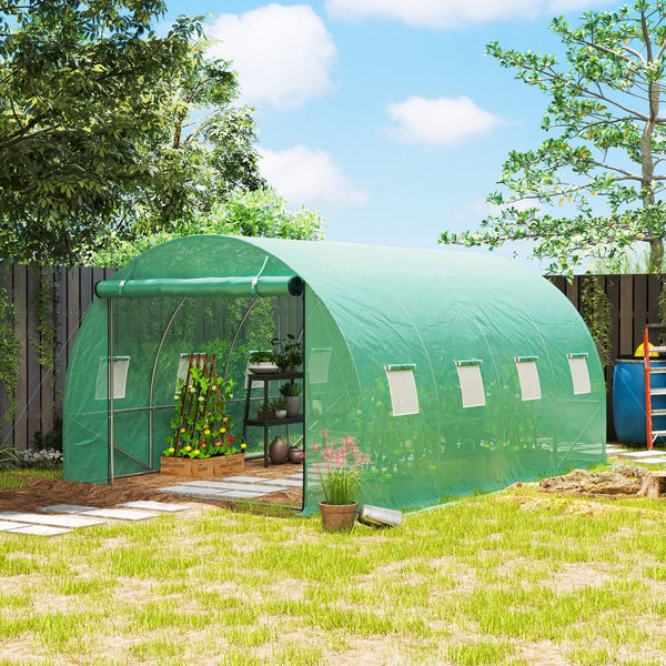 Serre de jardin 12 m², serre tunnel de jardin 3 x 4 x 2 m avec porte enroulable et 8 fenêtres en maille, serre en acier galvanisé et PE haute densité 170 g/m², résistante aux UV, vert