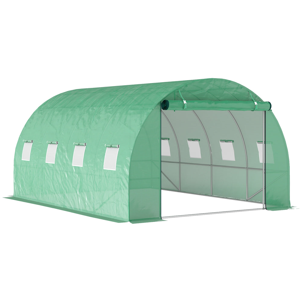 Serre de jardin 12 m², serre tunnel de jardin 3 x 4 x 2 m avec porte enroulable et 8 fenêtres en maille, serre en acier galvanisé et PE haute densité 170 g/m², résistante aux UV, vert