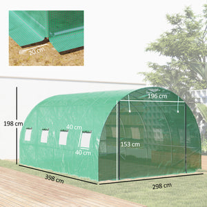 Serre de jardin 12 m², serre tunnel de jardin 3 x 4 x 2 m avec porte enroulable et 8 fenêtres en maille, serre en acier galvanisé et PE haute densité 170 g/m², résistante aux UV, vert