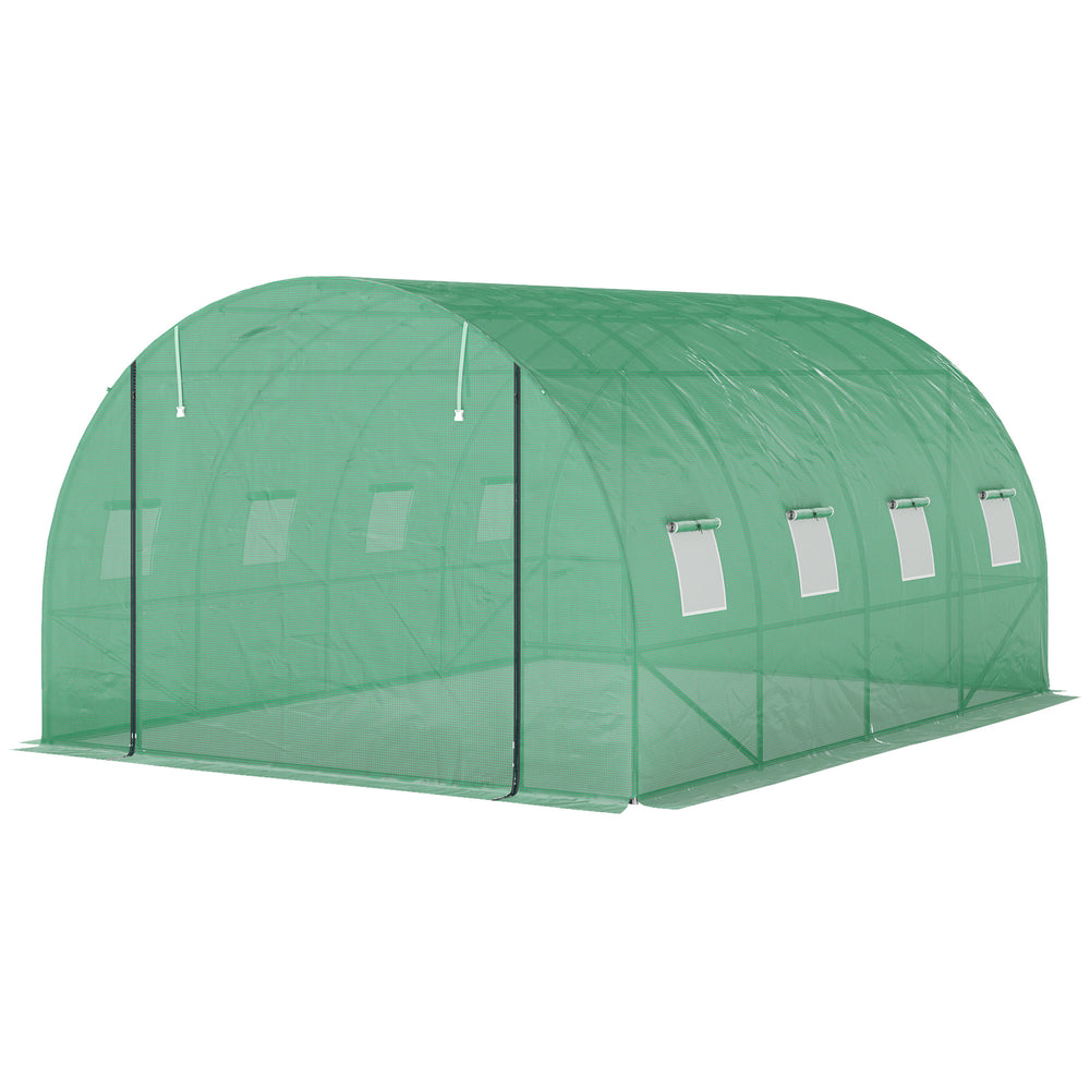 Serre de jardin 12 m², serre tunnel de jardin 3 x 4 x 2 m avec porte enroulable et 8 fenêtres en maille, serre en acier galvanisé et PE haute densité 170 g/m², résistante aux UV, vert
