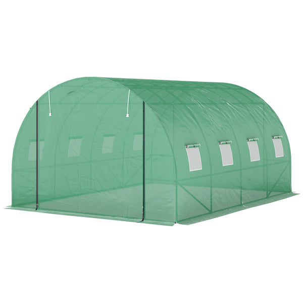 Serre de jardin 12 m², serre tunnel de jardin 3 x 4 x 2 m avec porte enroulable et 8 fenêtres en maille, serre en acier galvanisé et PE haute densité 170 g/m², résistante aux UV, vert