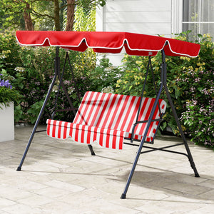 Balancelle de Jardin 3 Places Toit Inclinaison réglable Coussins Assise et Dossier 1,72L x 1,1l x 1,53H m Acier Noir Polyester Rouge