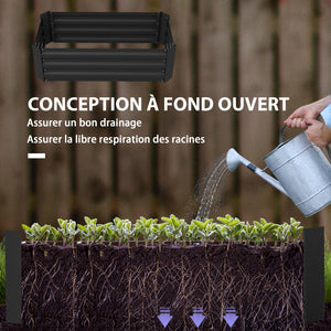 Lot de 2 carré potager de jardin dim. 100L x 50l x 30H cm - tôle d'acier ondulée noir