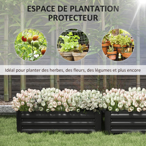 Lot de 2 carré potager de jardin dim. 100L x 50l x 30H cm - tôle d'acier ondulée noir