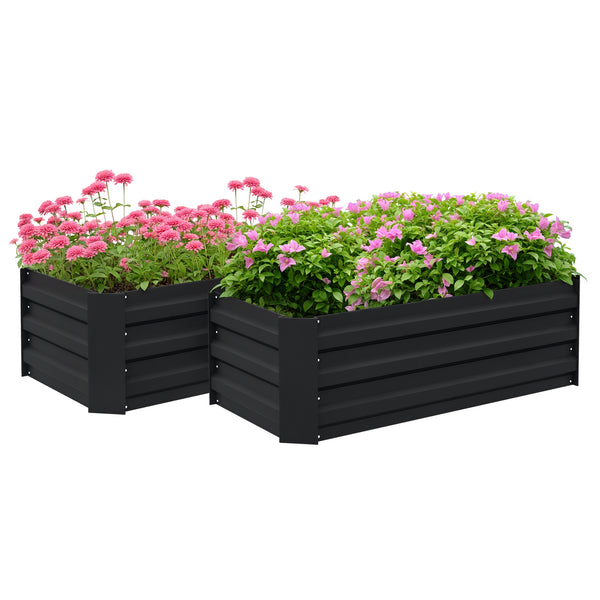 Lot de 2 carré potager de jardin dim. 100L x 50l x 30H cm - tôle d'acier ondulée noir