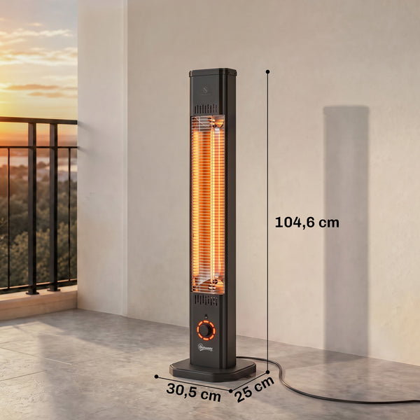 Radiateur Infrarouge sur Pied ou Mural 2000 W, Chauffage Électrique pour Terrasse, Extérieur et Intérieur IP65, Télécommande, 8 Niveaux, Minuterie, Housse, Chauffage Radiant, Anti-Basculement