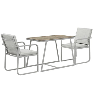 Salon de jardin extérieur 2 personnes, table de jardin extérieure avec 2 chaises, 4 coussins amovibles lavables, cadre en acier, table 72 cm, mobilier de jardin, terrasse, patio, gris