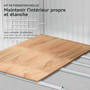 Abri de jardin en acier galvanisé XXL 5,4 m² avec kit de fondation 277x195x192cm, cabane de jardin toit en fibre de verre, cabanon rangement outils portes coulissantes 4 aérations gris clair