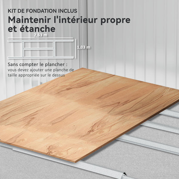 Abri de jardin en acier galvanisé XXL 5,4 m² avec kit de fondation 277x195x192cm, cabane de jardin toit en fibre de verre, cabanon rangement outils portes coulissantes 4 aérations gris clair