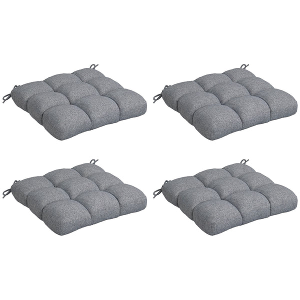 Lot de 4 coussins de chaise de jardin, Coussins extérieurs capitonné, Rembourrage 10 cm avec attaches, dim. 48L x 48l cm Gris