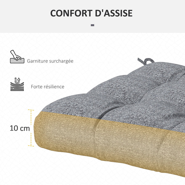 Lot de 4 coussins de chaise de jardin, Coussins extérieurs capitonné, Rembourrage 10 cm avec attaches, dim. 48L x 48l cm Gris