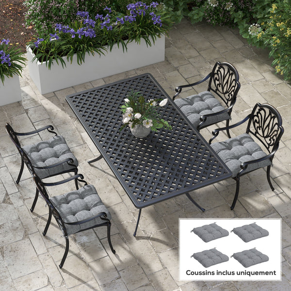 Lot de 4 coussins de chaise de jardin, Coussins extérieurs capitonné, Rembourrage 10 cm avec attaches, dim. 48L x 48l cm Gris