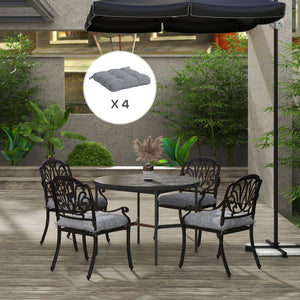 Lot de 4 coussins de chaise de jardin, Coussins extérieurs capitonné, Rembourrage 10 cm avec attaches, dim. 48L x 48l cm Gris