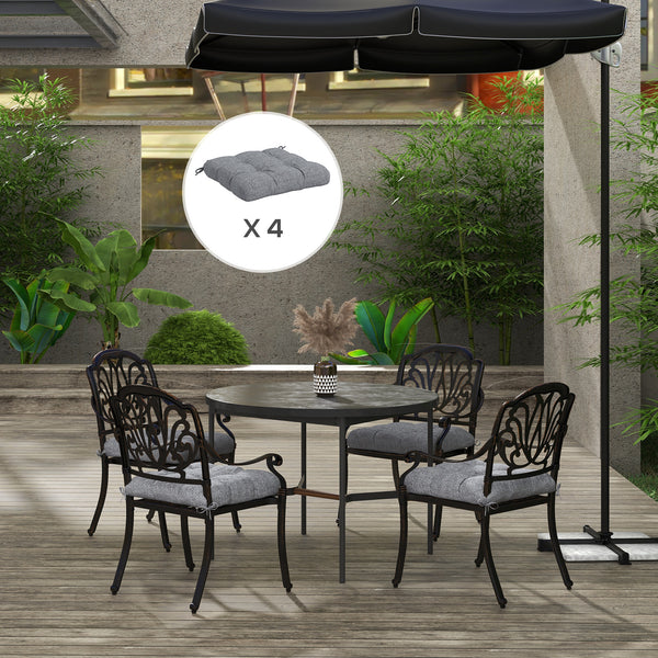 Lot de 4 coussins de chaise de jardin, Coussins extérieurs capitonné, Rembourrage 10 cm avec attaches, dim. 48L x 48l cm Gris