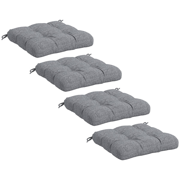 Lot de 4 coussins de chaise de jardin, Coussins extérieurs capitonné, Rembourrage 10 cm avec attaches, dim. 48L x 48l cm Gris