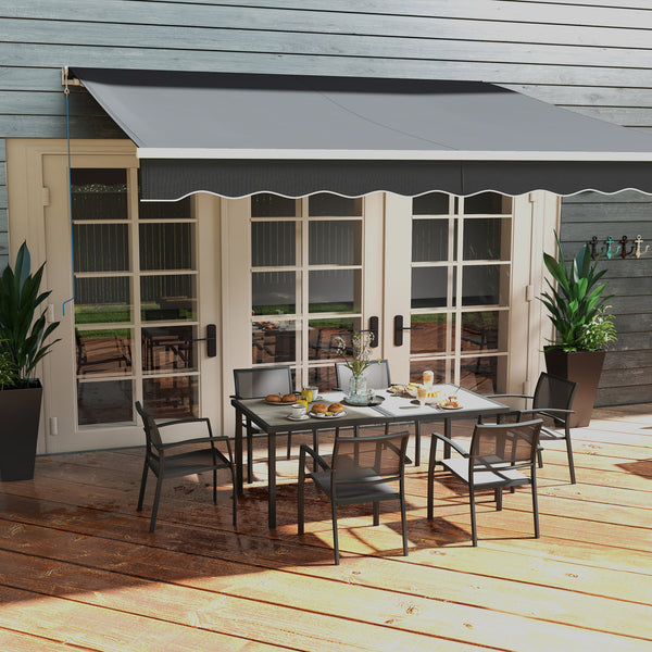 Salon de jardin en acier ensemble salle à manger de jardin 7 pièces avec 1 table et 6 chaises empilables en métal époxy textilène gris foncé