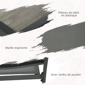 Salon de jardin en acier ensemble salle à manger de jardin 7 pièces avec 1 table et 6 chaises empilables en métal époxy textilène gris foncé