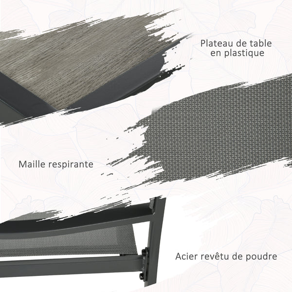 Salon de jardin en acier ensemble salle à manger de jardin 7 pièces avec 1 table et 6 chaises empilables en métal époxy textilène gris foncé