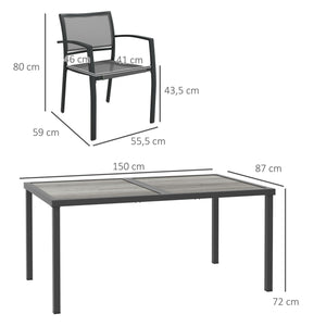 Salon de jardin en acier ensemble salle à manger de jardin 7 pièces avec 1 table et 6 chaises empilables en métal époxy textilène gris foncé
