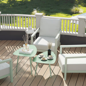 Lot de 2 tables basses de jardin, tables d'appoint gigognes triangulaires, cadre en acier, avec patins ajustables pour balcon, patio, jardin, vert clair