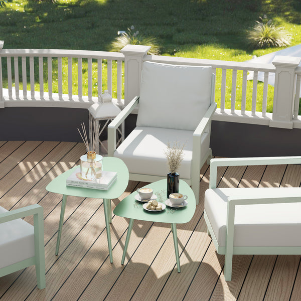 Lot de 2 tables basses de jardin, tables d'appoint gigognes triangulaires, cadre en acier, avec patins ajustables pour balcon, patio, jardin, vert clair