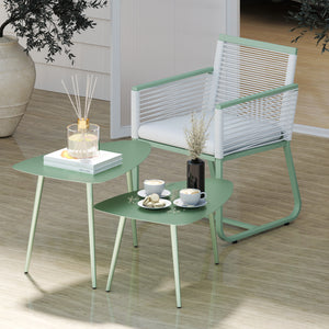 Lot de 2 tables basses de jardin, tables d'appoint gigognes triangulaires, cadre en acier, avec patins ajustables pour balcon, patio, jardin, vert clair