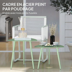 Lot de 2 tables basses de jardin, tables d'appoint gigognes triangulaires, cadre en acier, avec patins ajustables pour balcon, patio, jardin, vert clair