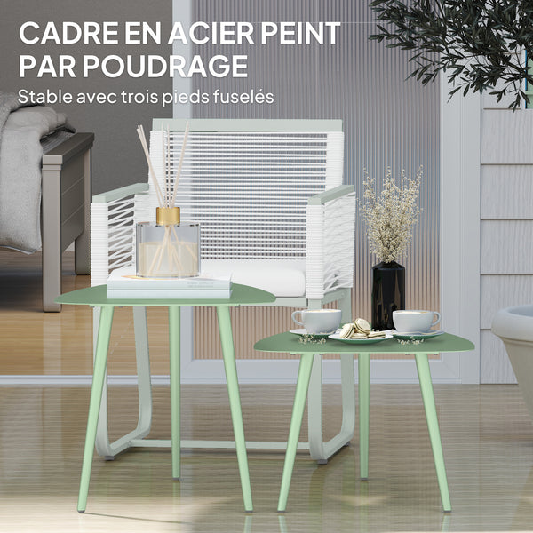 Lot de 2 tables basses de jardin, tables d'appoint gigognes triangulaires, cadre en acier, avec patins ajustables pour balcon, patio, jardin, vert clair