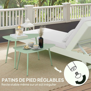 Lot de 2 tables basses de jardin, tables d'appoint gigognes triangulaires, cadre en acier, avec patins ajustables pour balcon, patio, jardin, vert clair