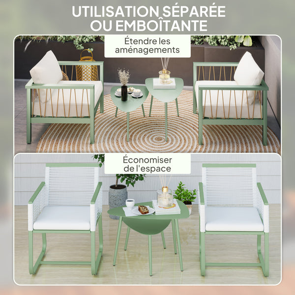 Lot de 2 tables basses de jardin, tables d'appoint gigognes triangulaires, cadre en acier, avec patins ajustables pour balcon, patio, jardin, vert clair