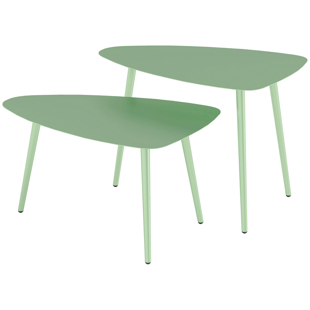Lot de 2 tables basses de jardin, tables d'appoint gigognes triangulaires, cadre en acier, avec patins ajustables pour balcon, patio, jardin, vert clair