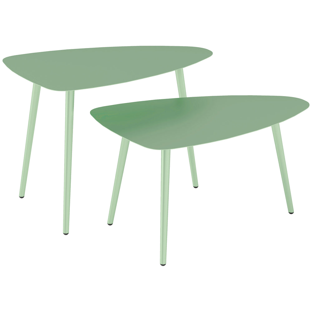 Lot de 2 tables basses de jardin, tables d'appoint gigognes triangulaires, cadre en acier, avec patins ajustables pour balcon, patio, jardin, vert clair