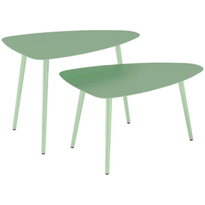 Lot de 2 tables basses de jardin, tables d'appoint gigognes triangulaires, cadre en acier, avec patins ajustables pour balcon, patio, jardin, vert clair